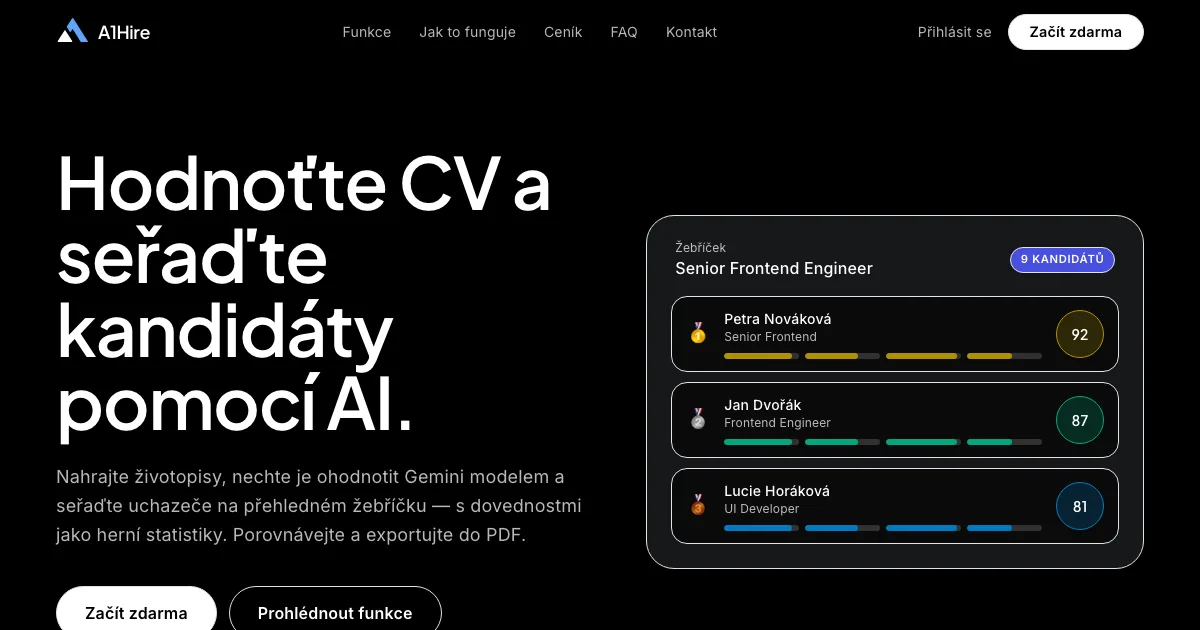 A1Hire — AI přečte stovky CV a seřadí kandidáty za vás